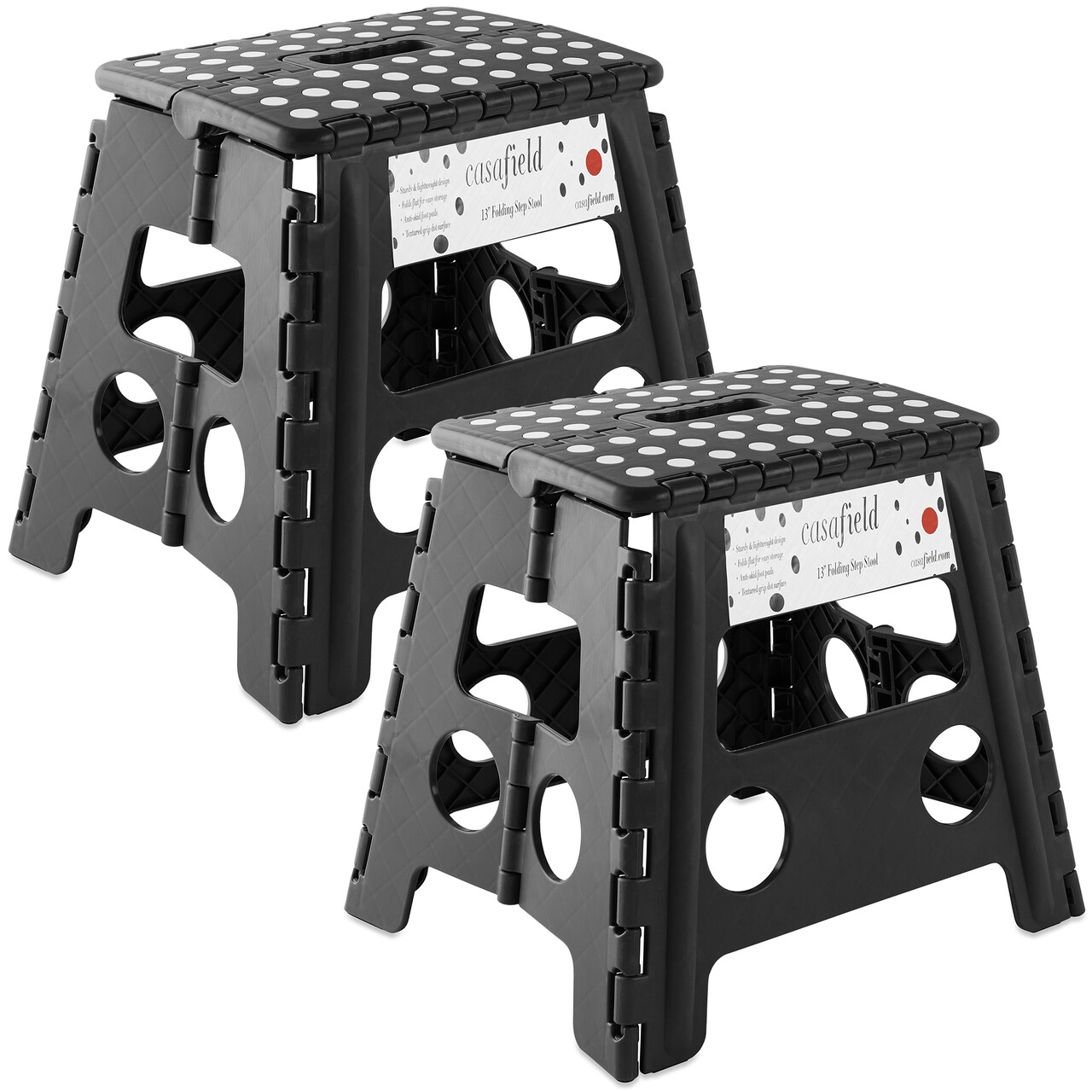 Casafield Folding Step Stools with Handle (Set of 2) - Portable Collapsible Small Plastic Foot Stool - Use in the Kitchen, Bathroom and Bedroom